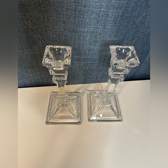 Contemporary Elegant Clear Glass Taper Candle Holders 8" Tall Set of 2 - Picture 4 of 5